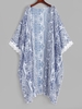 Crochet Tasseled Trim Printed Kimono Cover Up Light blue