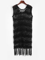 Crochet Tassels Cover Up Dress Black