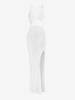 Crochet Thigh Split Backless Surplice Dress Xl White