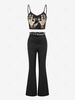 Crop Cami Tank Top and G-string Boot Cut Pants Set Black
