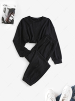 Crop Sweatshirt and Joggers Tracksuit M Black