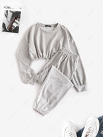 Crop Sweatshirt and Joggers Tracksuit M Gray