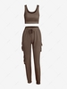 Crop Top and Drawstring Cargo Jogger Pants Set L Deep coffee