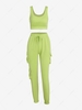 Crop Top and Drawstring Cargo Jogger Pants Set L Green