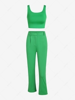 Crop Top and High Waisted Capri Pants Set S Green
