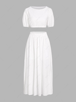 Crop Top and Thigh Split Maxi Skirt Set M White