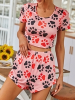 Cropped Animal Claw Print Two Piece Set L Light pink