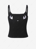 Cropped Animal Ears Embroidered Cami Top S Black