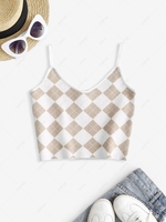 Cropped Argyle Graphic Knit Cami Top L Light coffee