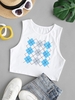 Cropped Argyle Pattern Tank Top S White