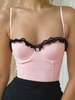Cropped Bustier Lace Trim Cami Top L Light pink