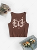 Cropped Butterfly Graphic Tank Top M Coffee