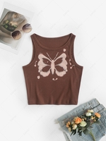Cropped Butterfly Graphic Tank Top S Coffee