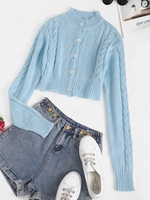 Cropped Button Up Cable Knit Cardigan Light blue