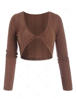 Cropped Cable Knit Twisted Top L Coffee