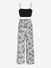 Cropped Camisole and Palm Print Pants Set L Black