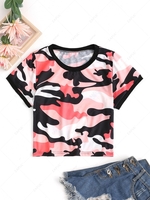 Cropped Camo Ringer Tee M Red