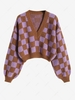 Cropped Checkerboard Chunky Sweater L Light purple
