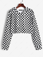 Cropped Checkerboard Hoodie M Black