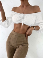 Cropped Cinched Off Shoulder Top White