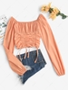 Cropped Cinched Ruched Smocked Back Milkmaid Top M Dark orange