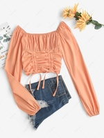 Cropped Cinched Ruched Smocked Back Milkmaid Top M Dark orange