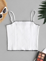 Cropped Contrast Stitching Ribbed Cami Top White