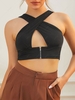 Cropped Crossover Front Tank Top Xs Black