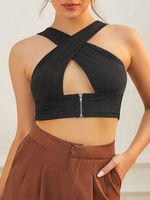 Cropped Crossover Front Tank Top Xs Black