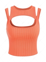 Cropped Cut Out Ribbed Knit Sweater Vest Orange