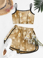 Cropped Daisy Print Tie Dye Two Piece Set S Deep yellow