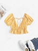 Cropped Ditsy Floral Print Ruffle Puff Sleeve Blouse S Yellow
