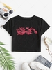 Cropped Dragon Graphic Oriental Tee Xs Red