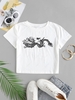 Cropped Dragon Graphic Oriental Tee Xs White