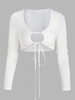 Cropped Drawstring Tie Cut Out Tee L White