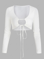 Cropped Drawstring Tie Cut Out Tee M White