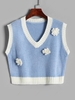 Cropped Flower Applique Sweater Vest M Light blue