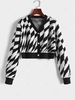 Cropped Geometric Pattern Button Up Cardigan M Black