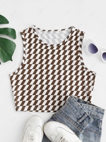 Cropped Geometric Rhombus Tank Top M Coffee