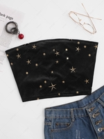 Cropped Gilding Star Velvet Lace-up Bandeau Top M Black