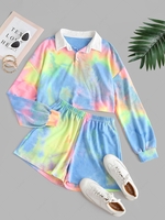 Cropped Half Buttoned Tie Dye Two Piece Set L