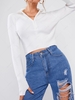Cropped Half Zip Thumbhole Fitted Knitwear White