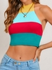 Cropped Halter Rainbow Striped Knit Open Back Top L
