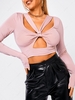 Cropped Knot Cutout Long Sleeve Top L Light pink