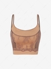 Cropped Lace Panel Overlock-style Stitching Cami Top M Coffee