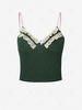 Cropped Lace Trim Bustier Cami Top L Deep green