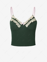 Cropped Lace Trim Bustier Cami Top M Deep green