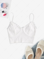 Cropped Lace Trim Ribbed Bustier Cami Top L White