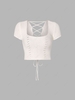 Cropped Lace Up Back Knitted Tee L White