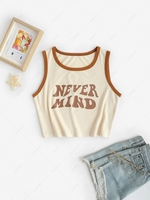 Cropped NEVER MIND Graphic Ringer Tank Top L Light coffee